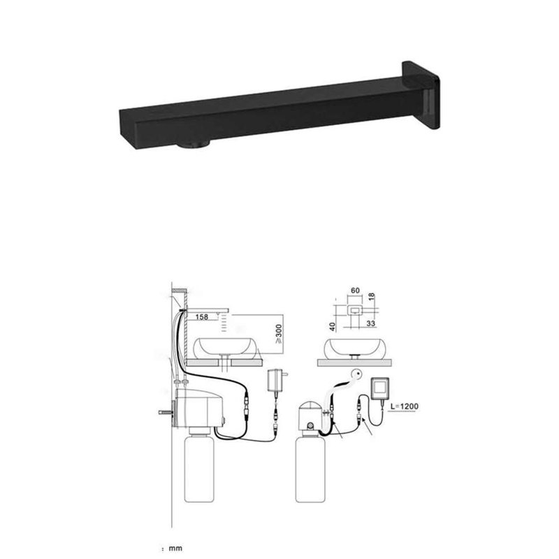 Distributeur de savon automatique sans contact mural à capteur infrarouge noir mat