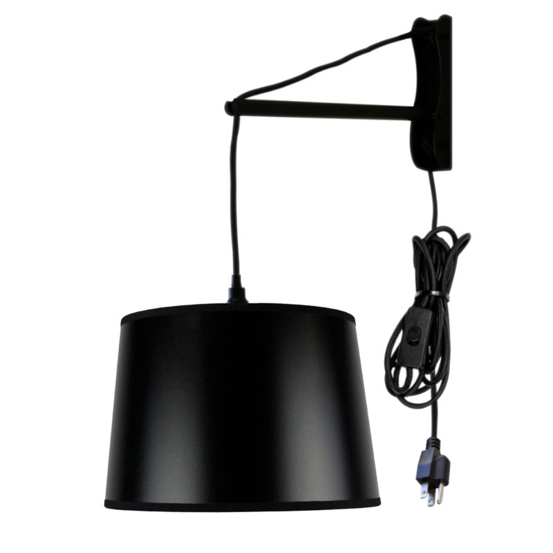 Straitson Plug-in Armed Sconce, Black, Black, 8" H x 12" W x 12" D