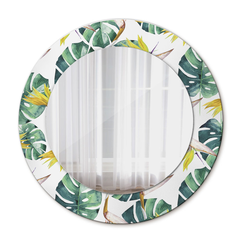 Huldar Glass Flat Wall Mirror, Green Tropical Palm, 50cm H x 50cm W