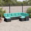 Ensemble de canapé de patio 9 pièces avec coussins en polyester noir Latitude Run®-1510061414-1510061412