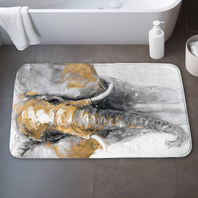Colorful walking elephant Bath Mat with Non-Slip Backing - Quick Dry Memory Foam Bathroom Rug - Absorbent - Modern Plush Spa-Style - Machine Washable