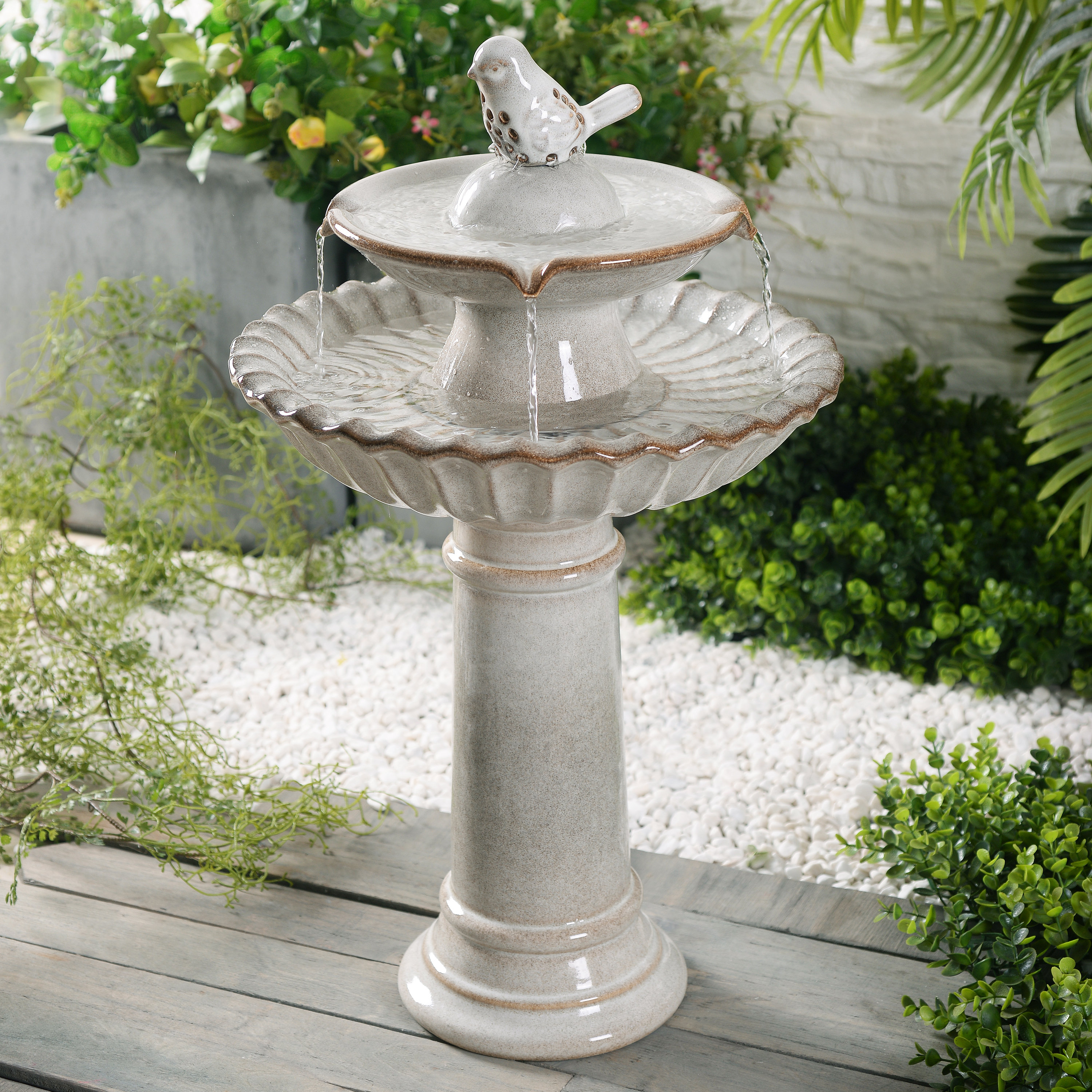 August Grove® Ceramic Tiered Birdbath & Reviews Wayfair
