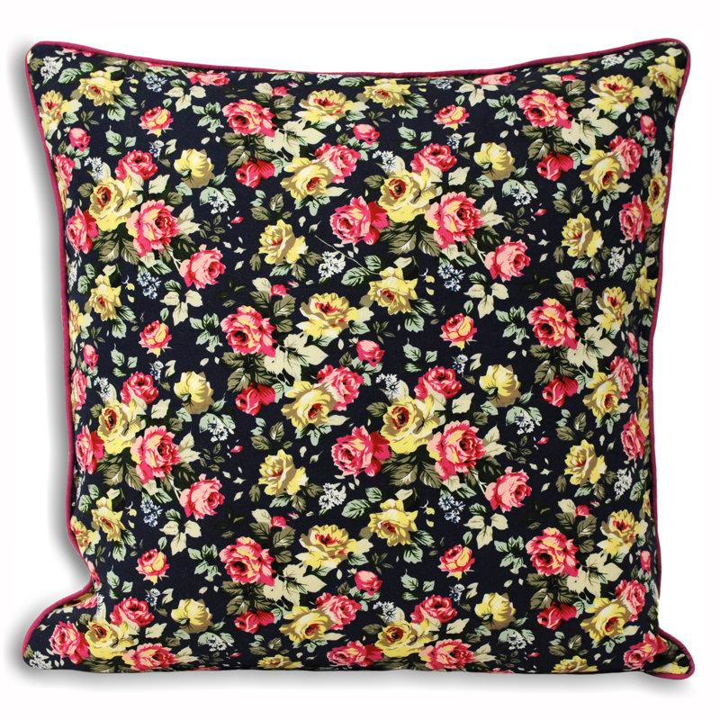 Floral Square Cushion Cover, Navy
