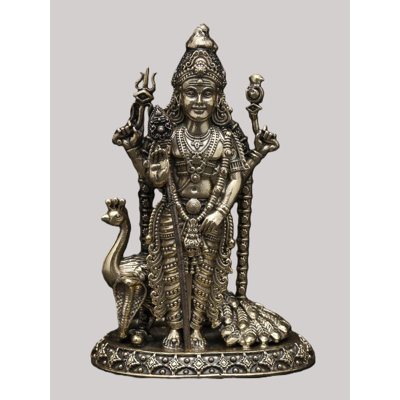 Small Standing Lord Karttikeya Murugan with Peacock Brass Statue