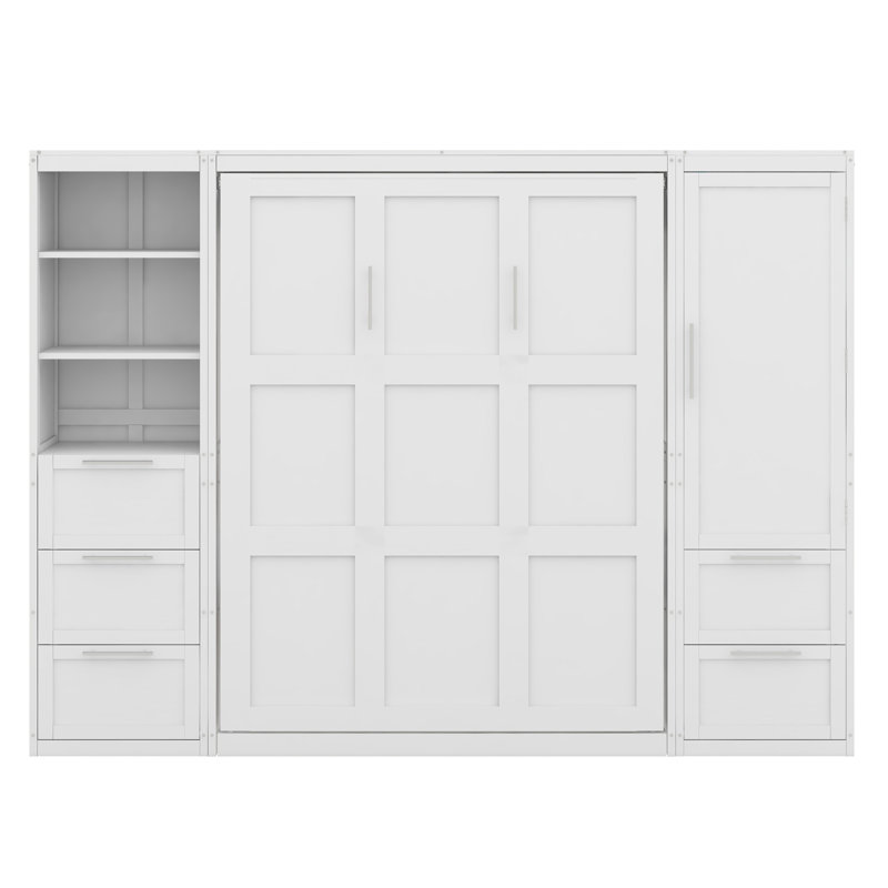 Murphy Bed Wall Bed With Closet ,Drawers And Shelves, White