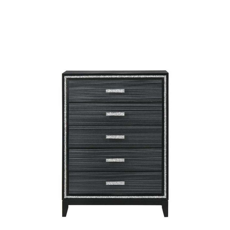Commode 5 tiroirs Haiden, finition noire patinée