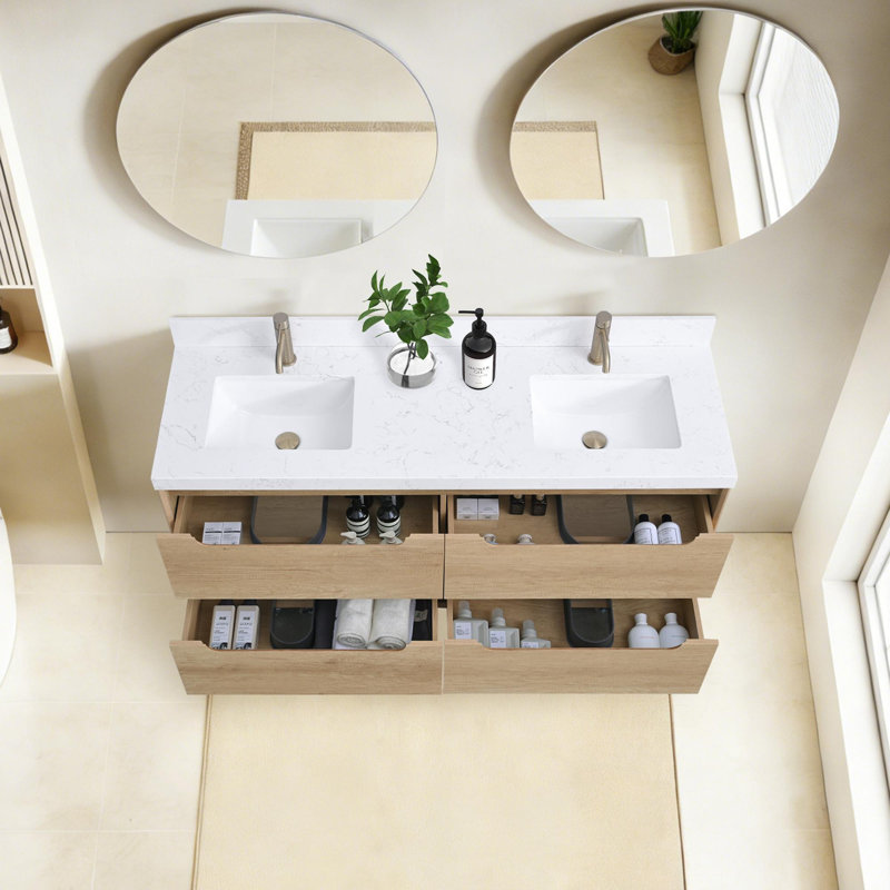 Meuble-lavabo mural avec lavabo et 4 tiroirs, 60