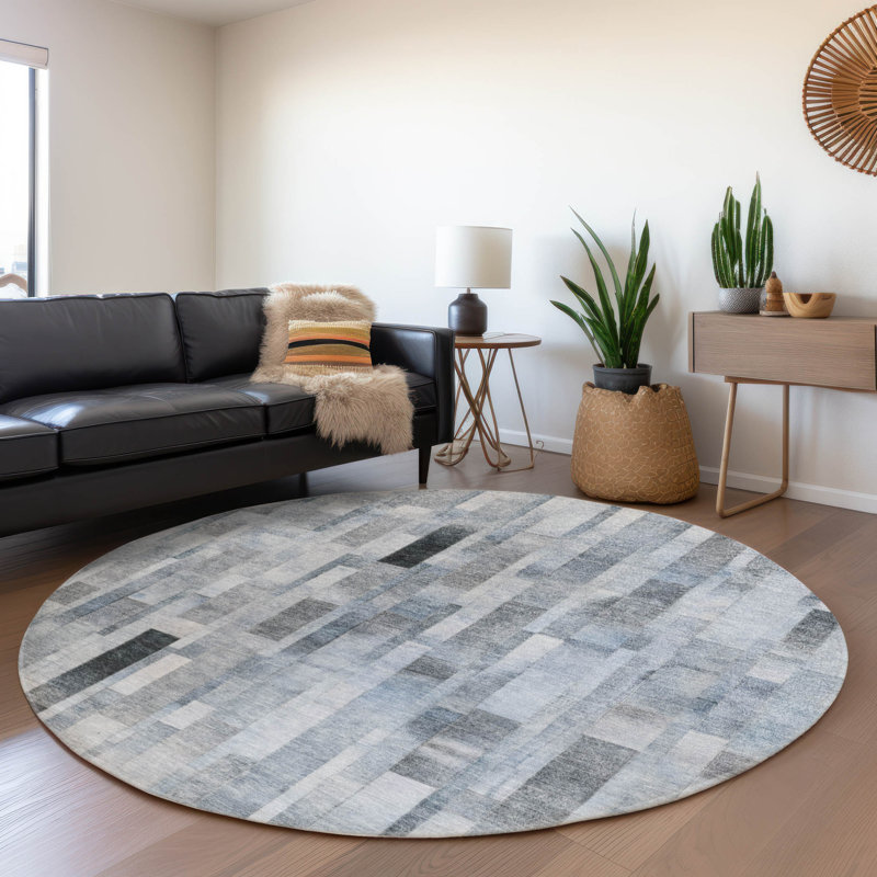Tapis bleu intérieur / extérieur lavable à la machine Claudian ACN1630, Rond 8 pi