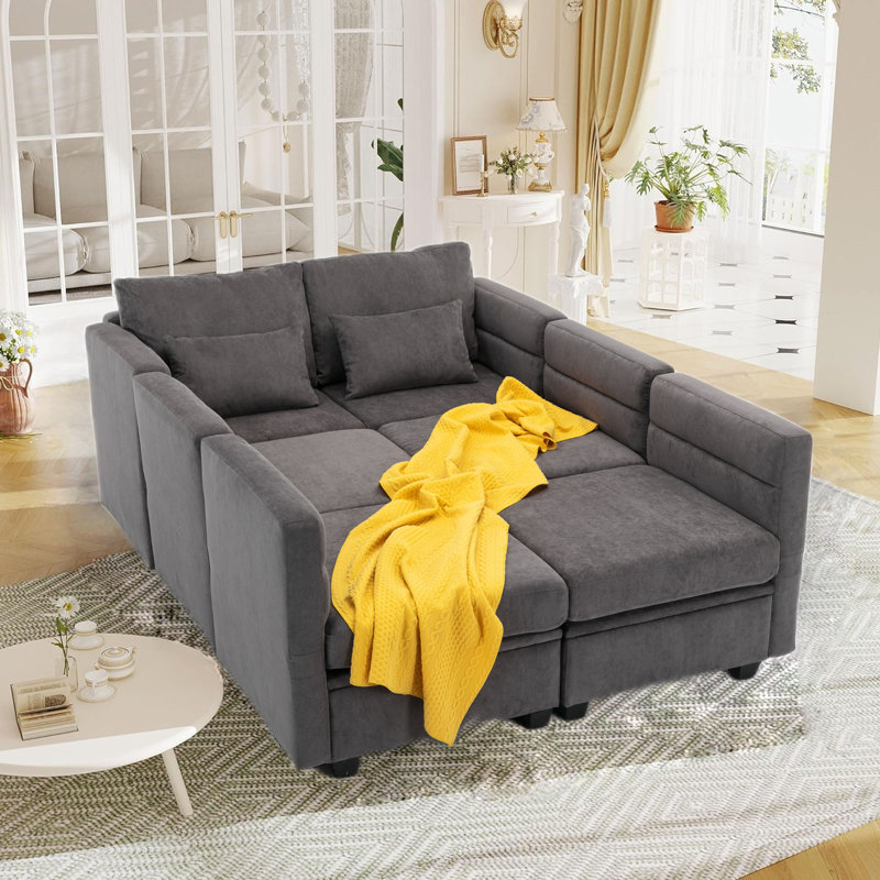 Canapé modulaire de forme libre 6 pièces Dilem, Polyester 100 % gris foncé