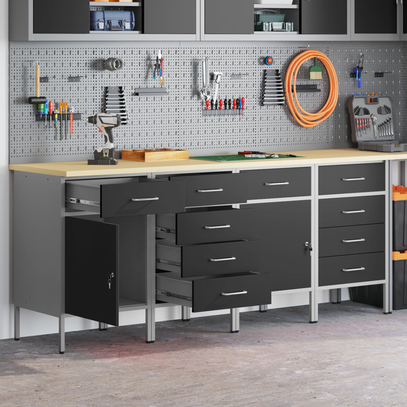 Work Cabinet with Drawer, Black