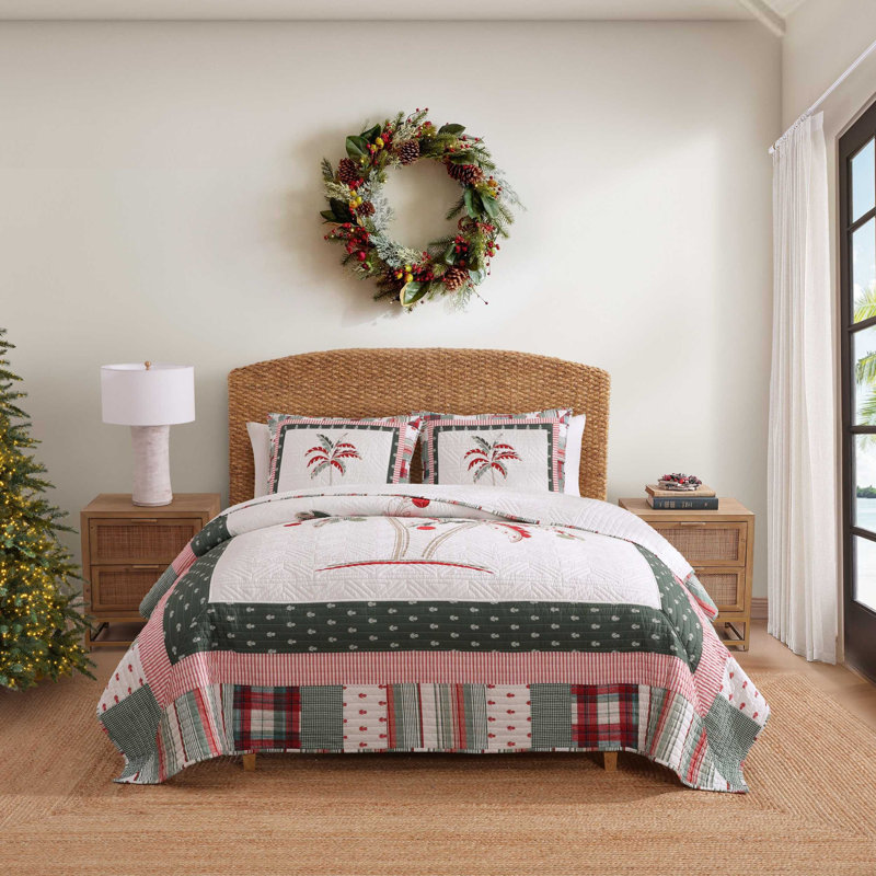 Ensemble de courtepointe réversible Tommy Bahama Palm Tree, Courtepointe pour grand lit + 2 taies décoratives