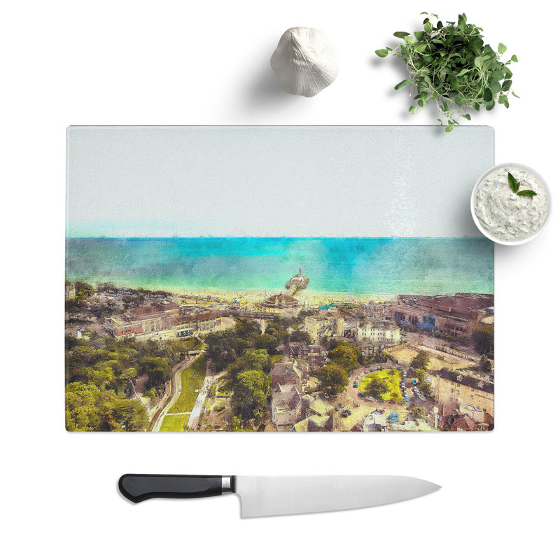 Tempered Glass the Bournemouth Coast Chopping Board, 20 cm x 28.5 cm