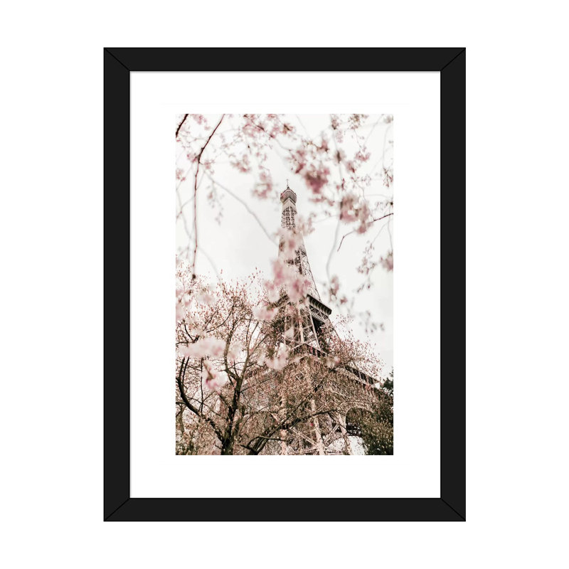 " Paris In Bloom " by Ruby And B, 24" H x 16" W x 1" D, Black Framed Paper, White