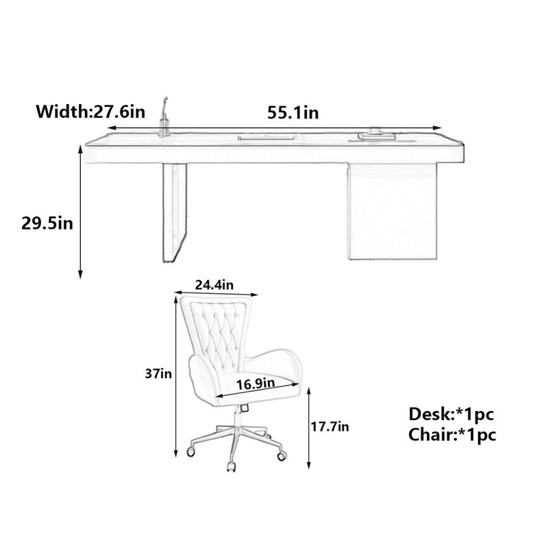 Bureau d'ordinateur Modern, H 29,5 po x l 55,1 po x P 27,6 po