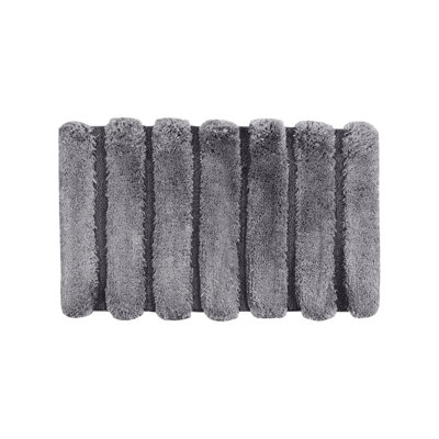 Tapis pour salle de bain, gris, 21 x 34 po, 100% filé, rayé, décoloré, envers antidérapant, ornement lavable à la machine gris 21 x 34 po