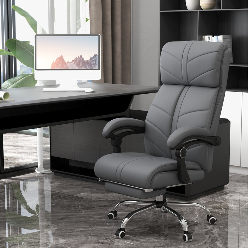 Fauteuil de bureau de direction avec 4 vibrations, fauteuil de bureau pour ordinateur, fauteuil inclinable chauffant en cuir PU à hauteur réglable, roues pivotantes, gris