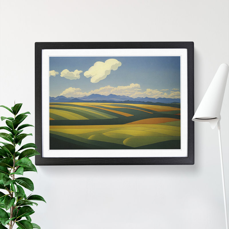 Contemporary Spring Meadow Landscape - Single Picture Frame Print, 46cm H x 64cm W x 2cm D, Black