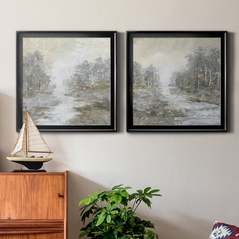 «Babbler Brook I», ensemble de 2 peintures sur toile encadrées, Noir, H 30,5 po x l 61 po x P 1,5 po