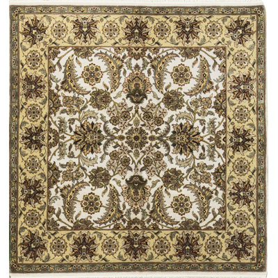 Tapis ivoire et doré de haute qualité noué à la main
