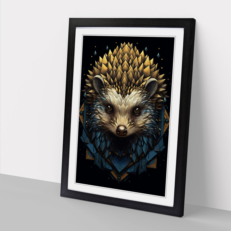 Hedgehog Geometric - Single Picture Frame Print on Wood, Black Framed, 64cm H x 46cm W