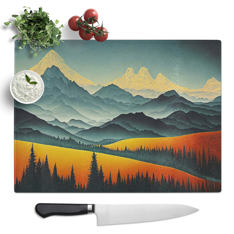 Distinguished Mountain Landscape  Glass Chopping Board