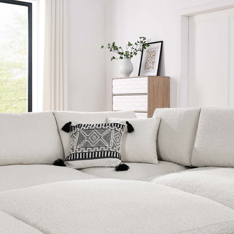 Modway Commix Down Filled Overstuffed Boucle Fabric 6-Piece Sectional Sofa, Ivory 