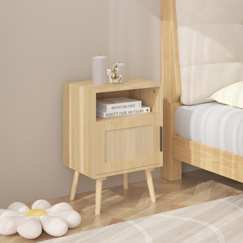 22.15'' H Bedside Table With Door - Strong Solid Wood Legs, Dazzling Oak End Attractive