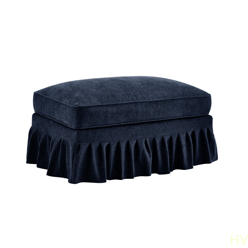 Ensemble de canapé-lit et repose-pieds en chenille 2 en 1 - jupe à volants amovible, Bleu