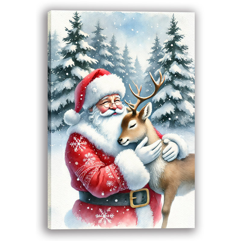 «Santa's Forest Embrace», reproduction d'art sur toile tendue, H 16 po x l 12 po x P 2 po