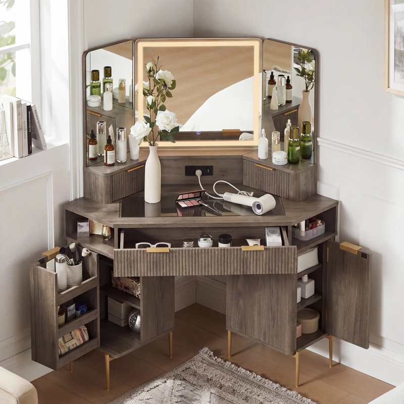 Meuble-lavabo de coin 48 po avec miroir à 3 DEL, Aulne gris