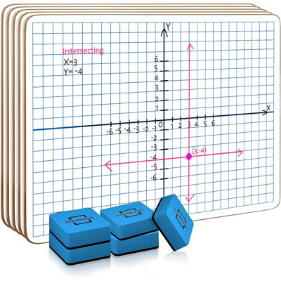 Scribbledo 5 Pack Dry Erase Xy Axis Coordinate Plane Graph Lap Boards 9” X 12” For Student Teachers And Classroom Use, Math White Board - Double Sided White Boards With 5 Erasers Included