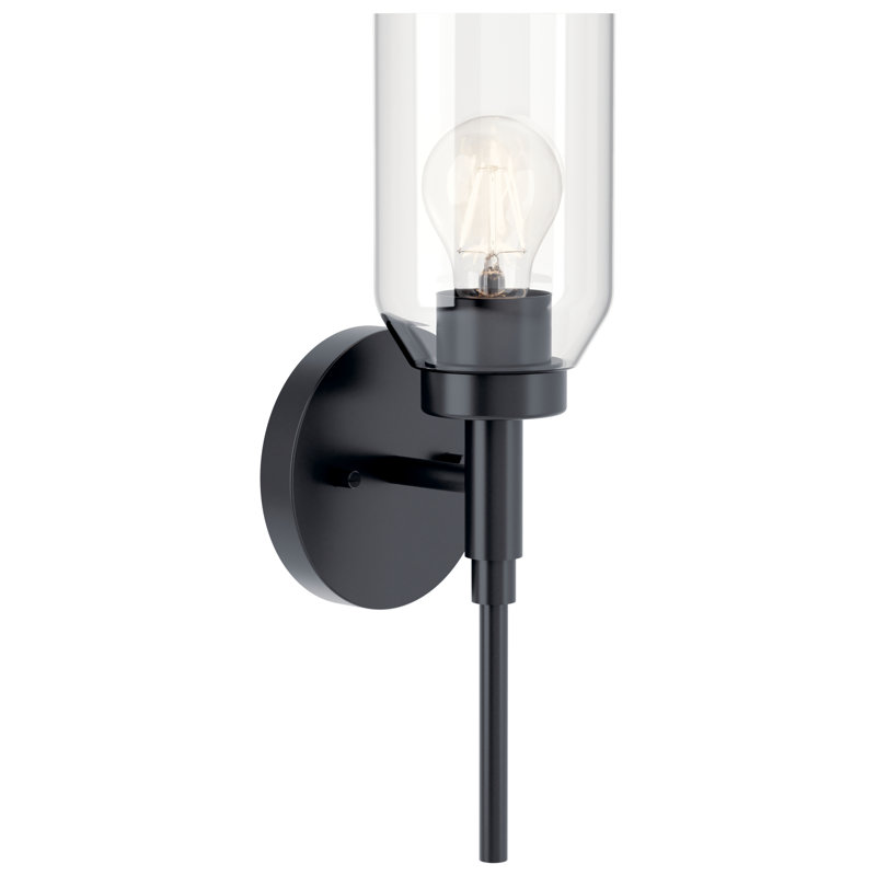 Black Steel Dimmable Outdoor Wall Sconce with Clear Glass Shade