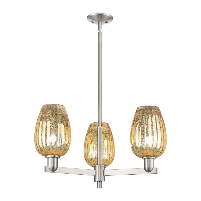 Hailsham - Lustre suspendu 3 lumières, Mercure, Nickel satiné, Trois lumières