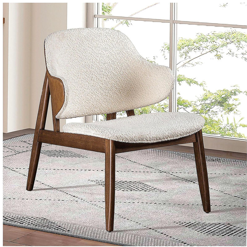 Chaise d'appoint moderne Mid-Century avec dossier à oreilles noyer / beige