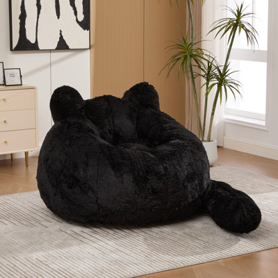 Grand pouf en forme de chat sans cadre avec queue et coussin | Canapé de sol moelleux et confortable pour lire, jouer et se détendre | Parfait pour le salon, la chambre, une chambre d'étudiant ou un appartement