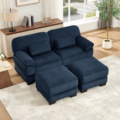 Canapé modulaire en forme de U 76,4 pouces Cloud Couch, canapé 2 places avec 2 repose-pieds, coussins de siège épais et confortables, tissu en velours côtelé respirant pour le salon