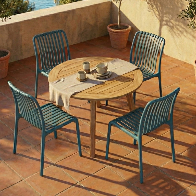 Outdoor Stackable Dining Chair, All-weather Plastic Patio Chair, Pool Side Chair, Modern Slatted Design For Balcony, Garden, Backyard, Indoor & Outdoor Use