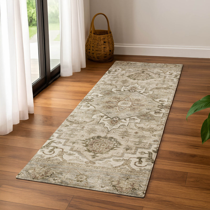 Premium Machine Washable Mayfield AMF2164 global Rug, Runner 2'3" x 7'6", Beige
