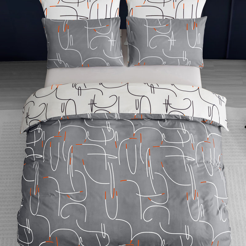 Premium Reversible Duvet Cover Set with Zipper Closure and Corner Ties, Double Duvet Cover + 2 Standard Pillowcases