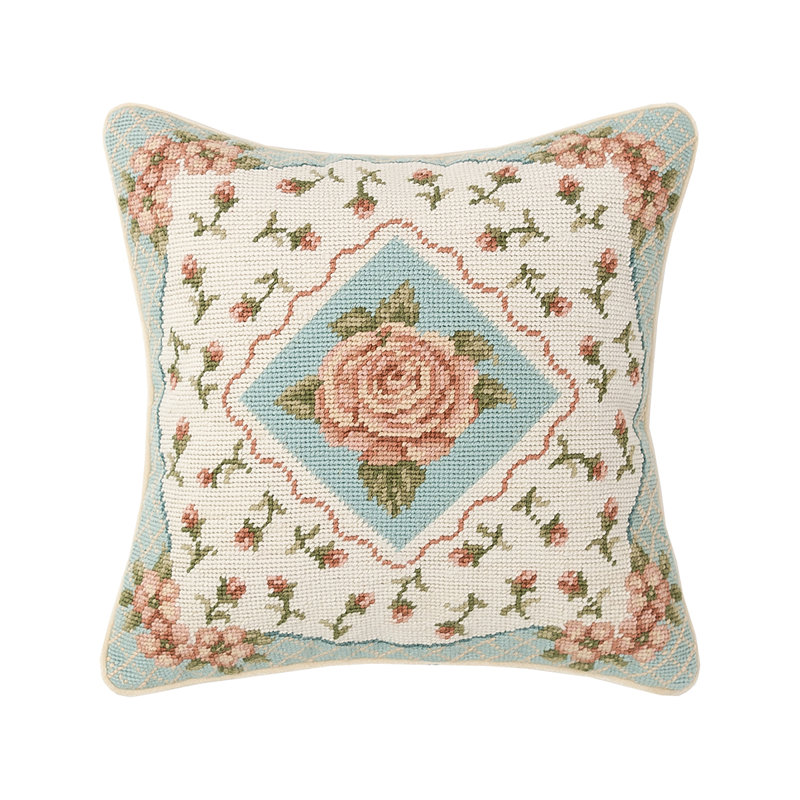Morning Rose Needlepoint Pillow