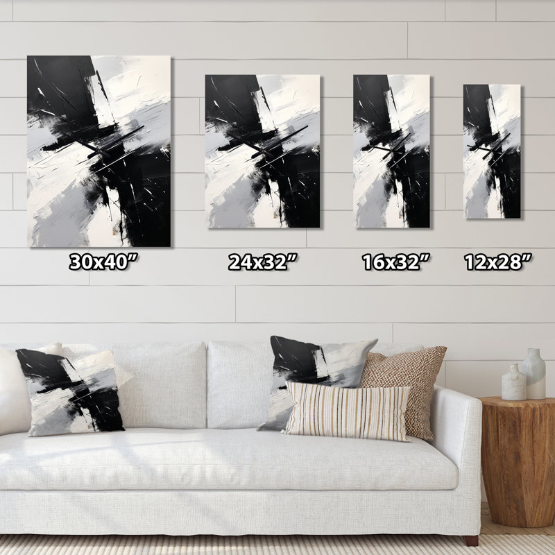 «Finding Balance Minimal», peinture en noir et blanc I - Peinture abstraite horloge murale, Très grand