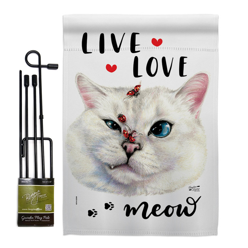 Ensemble de drapeaux en polyester 18 x 13 pi Live Love Meow Garden