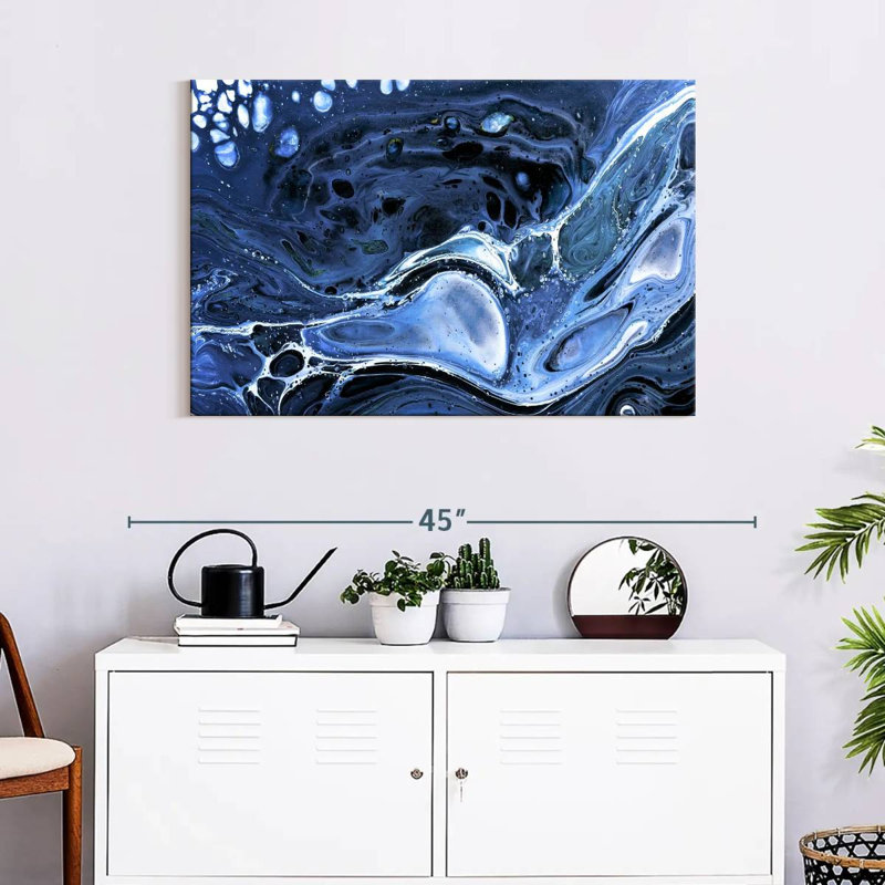 Avery Dark Blue Abstract, 24" H x 36" W
