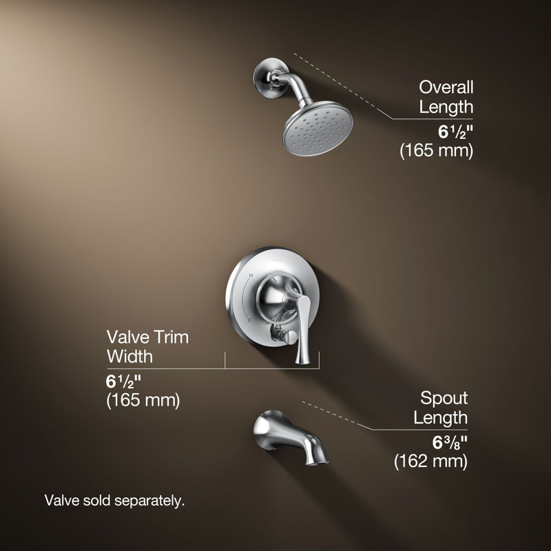 Buckley Rite-Temp Bath And Shower Trim Kit With Push-Button Diverter, 1.75 Gpm, Polished Chrome, 1.75 GPM