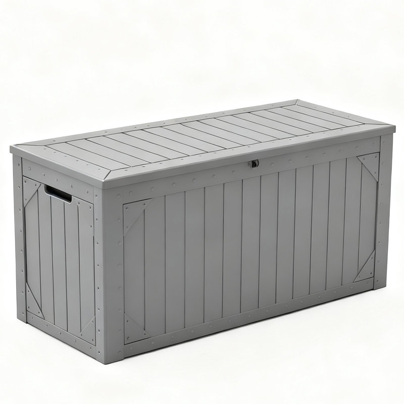100 Gallon Resin Outdoor Storage Box, Waterproof Lockable Deck Box, All-Weather Patio Storage Container,Grey 