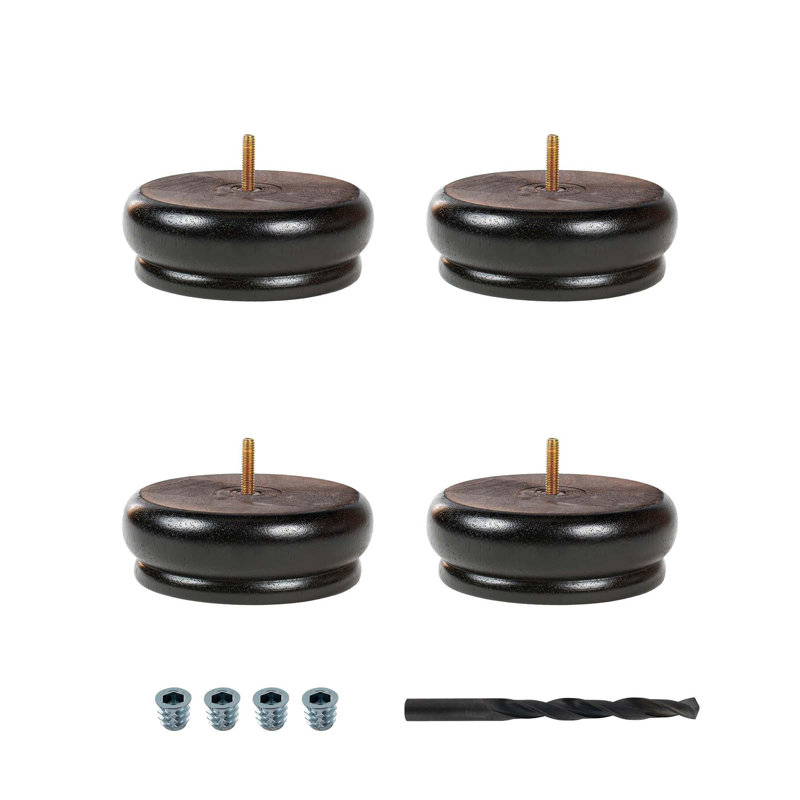 Espresso Rubberwood Round Bun Foot Sofa Legs, 2in x 5.5in, Pack of 4