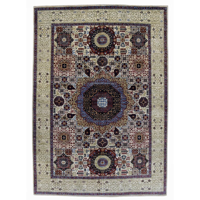Hand Knotted Wool Area Rug in White