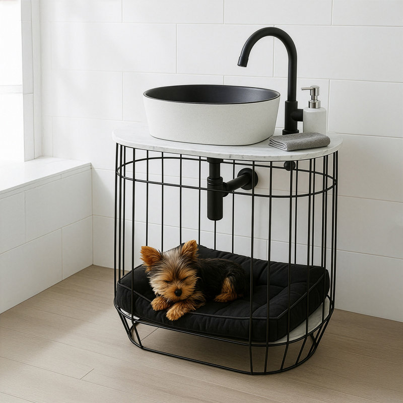  Dumbo 30" Modern Bathroom Vanity with 20" Oval Vessel Sink, Black Metal Frame - Included Pet Pillow Bed