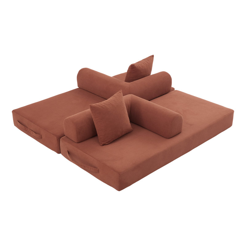 Modern Frame Folding Sofa, Orange Corduroy