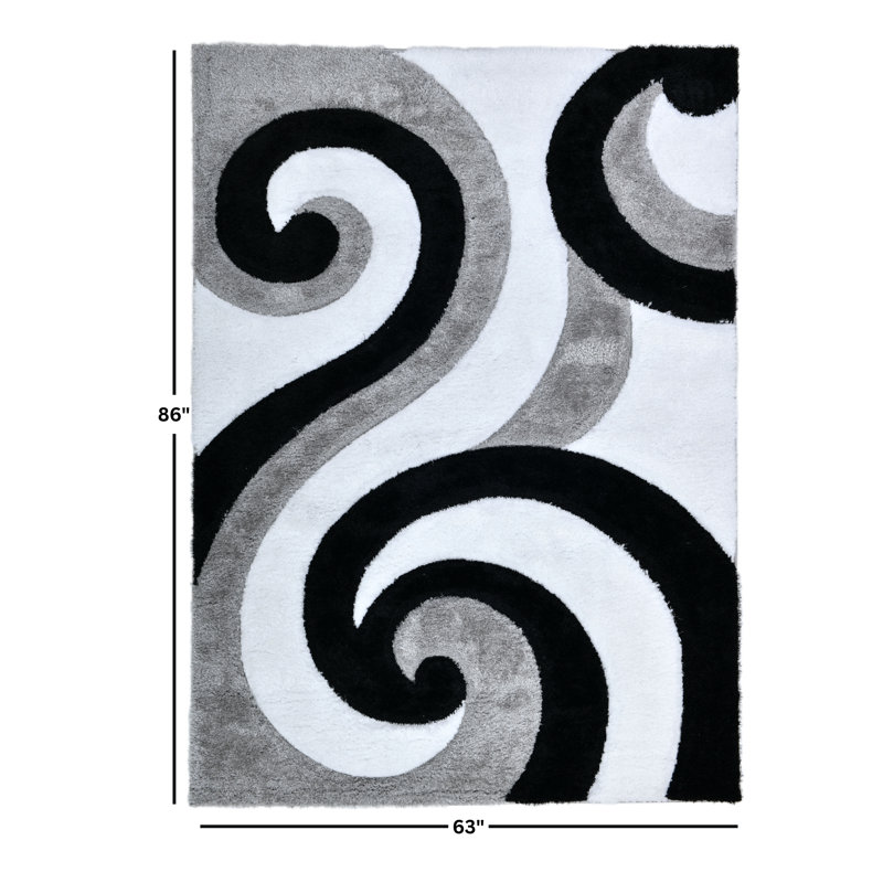 NYC Shag Performance Black White Area Rug, Rectangle 7'10" x 10'2"